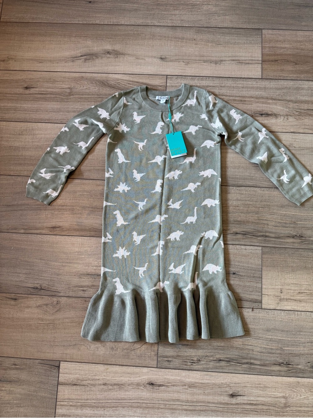 BNWT Posh Peanut Poshosauraus Green & White Dinosaur Print Sweater Dress